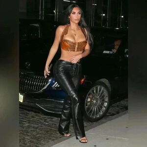 Newport News Black Leather Lace Up Pants Size 8